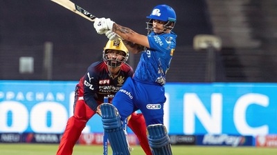 Mumbai Indians's Ishan Kishan plays a shot during the TATA IPL 2022 match between Mumbai Indians and Royal Challengers Bangalore (IPL Twitter) Mumbai Indians's Ishan Kishan plays a shot during the TATA IPL 2022 match between Mumbai Indians and Royal Challengers Bangalore (IPL Twitter)