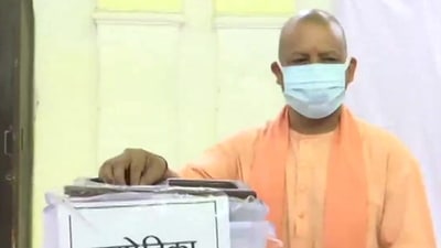 UP MLC polls: Yogi Adityanath casts his vote. (ANI) UP MLC polls: Yogi Adityanath casts his vote. (ANI)