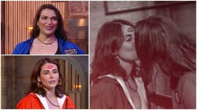 Saisha Shinde and Mandana Karimi share a kiss inside Lock Upp. Saisha Shinde and Mandana Karimi share a kiss inside Lock Upp.