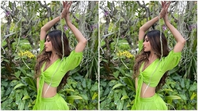 Mouni left her tresses open with this look, and for the glam, she chose subtle smoky eye shadow, heavy mascara on the lashes, nude lip shade, blushed cheeks and glowing skin. A dainty gold chain rounded off the beach look. (Instagram/@imouniroy) Mouni left her tresses open with this look, and for the glam, she chose subtle smoky eye shadow, heavy mascara on the lashes, nude lip shade, blushed cheeks and glowing skin. A dainty gold chain rounded off the beach look. (Instagram/@imouniroy)