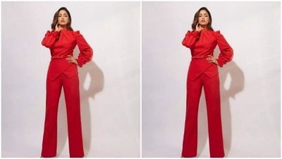 Yami paired a red top with wrapped around details with a pair of bright red trousers with wide legs. Yami’s top came with dramatic full sleeves and a belt around the waist. (Instagram/@yamigautam)