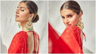 Tara Sutaria earlier stole hearts in scarlet red georgette saree and backless blouse for Heropanti 2 promotions. (Instagram/@tarasutaria)