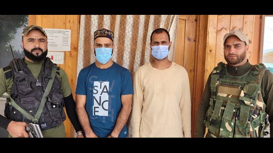 The accused in Srinagar police custody on Saturday. (SRINAGAR POLICE TWITTER PAGE)