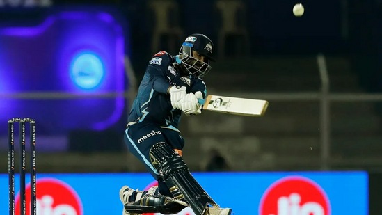 Rahul Tewatia batting vs PBKS in an IPL 2022 match(IPL/BCCI)