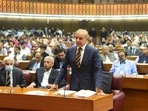 Shehbaz Sharif addresses the Pakistan parliament. (Image tweeted by National Assembly)&nbsp;