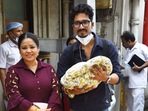 Bharti Singh with husband Haarsh Limbachiyaa and their newborn son. Bharti Singh with husband Haarsh Limbachiyaa and their newborn son.