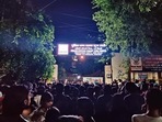 JNU students protested outside the Vasant Kunj police station till late Sunday night. (HT Photo) JNU students protested outside the Vasant Kunj police station till late Sunday night. (HT Photo)