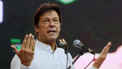 Pakistani cricketer-turned-politician and then-head of the Pakistan Tehreek-i-Insaf (PTI), Imran Khan, gesturing as he delivers a speech during an election campaign rally in Islamabad. (AFP) Pakistani cricketer-turned-politician and then-head of the Pakistan Tehreek-i-Insaf (PTI), Imran Khan, gesturing as he delivers a speech during an election campaign rally in Islamabad. (AFP)