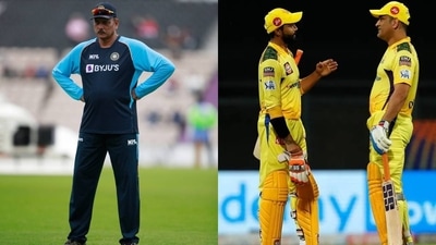 Ravi Shastri; Ravindra Jadeja with MS Dhoni Ravi Shastri; Ravindra Jadeja with MS Dhoni 