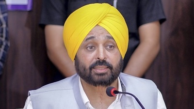 Punjab Chief Minister Bhagwant Mann addresses a press conference in Fazilka, (PTI) Punjab Chief Minister Bhagwant Mann addresses a press conference in Fazilka, (PTI)