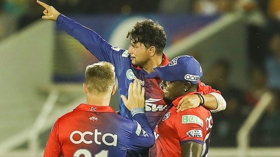 Kuldeep Yadav of Delhi Capitals celebrates with teammates after taking the wicket of Umesh Yadav of Kolkata Knight Riders (PTI) Kuldeep Yadav of Delhi Capitals celebrates with teammates after taking the wicket of Umesh Yadav of Kolkata Knight Riders (PTI)