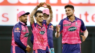 Mumbai: Yuzvendra Chahal of Rajasthan Royals celebrates the wicket of Krunal Pandya of Lucknow Super Giants. (PTI) Mumbai: Yuzvendra Chahal of Rajasthan Royals celebrates the wicket of Krunal Pandya of Lucknow Super Giants. (PTI)