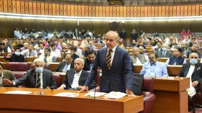 Shehbaz Sharif addresses the Pakistan parliament. (Image tweeted by National Assembly) (Twitter ) Shehbaz Sharif addresses the Pakistan parliament. (Image tweeted by National Assembly) (Twitter )