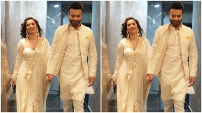 Sharing the Instagram post, Ankita wrote, "A good marriage is one where each partner secretly suspects they got the better deal." The pictures show Ankita and Vicky posing in a hallway and smiling brightly for the camera. Their white ensembles will inspire you to twin in elegant traditional looks with your partner. (Instagram/@lokhandeankita) Sharing the Instagram post, Ankita wrote, "A good marriage is one where each partner secretly suspects they got the better deal." The pictures show Ankita and Vicky posing in a hallway and smiling brightly for the camera. Their white ensembles will inspire you to twin in elegant traditional looks with your partner. (Instagram/@lokhandeankita)