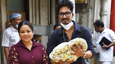 Bharti Singh with husband Haarsh Limbachiyaa and their newborn son. Bharti Singh with husband Haarsh Limbachiyaa and their newborn son.