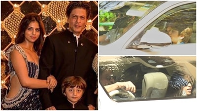 Shah Rukh Khan was seen driving his car with his kids Suhana Khan and AbRam. Shah Rukh Khan was seen driving his car with his kids Suhana Khan and AbRam.