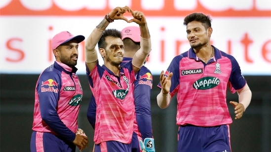 Mumbai: Yuzvendra Chahal of Rajasthan Royals celebrates the wicket of Krunal Pandya of Lucknow Super Giants. (PTI)