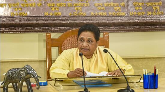 BSP chief Mayawati addresses a press conference in Lucknow on Sunday. (PTI)