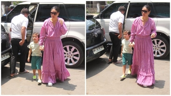 Glowing sunkissed skin, minimal make-up and rose pink lip shade completed Kareena's glam picks for the lunch outing.(HT Photo/Varinder Chawla)