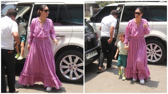 Kareena stepped out in a lavender midi dress to enjoy the lunch date with her family. The star's casual looks are as steal-worthy as her red carpet ensembles, and this latest outing proves the same. This outfit checks all boxes in the elegance and effortless department.(HT Photo/Varinder Chawla)