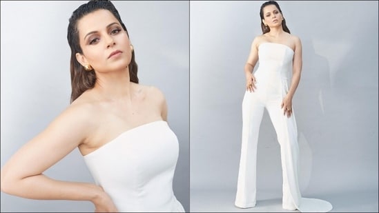 To make it elegant and formal, Kangana teamed it with a pair of white trousers that looked perfect for those daring to make a statement. Made from crepe and satin material, this simple statement trouser is perfect for those having rehearsal dinners or even for the big day.&nbsp;(Instagram/kanganaranaut)