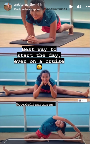 Ankita Konwar flaunts muscle flexibility with split stretching