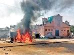 A view of the site after communal clash during Ram Navmi procession in Himmatnagar on Sunday (ANI) A view of the site after communal clash during Ram Navmi procession in Himmatnagar on Sunday (ANI)