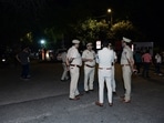 New Delhi, Apr 10 (ANI): Police personnel stand guard at JNU entrance after a scuffle broke out between two groups over allegedly eating non-vegetarian food, in New Delhi on Sunday. (ANI Photo) (Amlan Paliwal) New Delhi, Apr 10 (ANI): Police personnel stand guard at JNU entrance after a scuffle broke out between two groups over allegedly eating non-vegetarian food, in New Delhi on Sunday. (ANI Photo) (Amlan Paliwal)