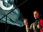 File photo of Imran Khan addressing supporters during a protest in Islamabad.&nbsp;