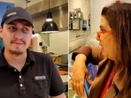 Farah Khan at a food counter in New York. Farah Khan at a food counter in New York. 
