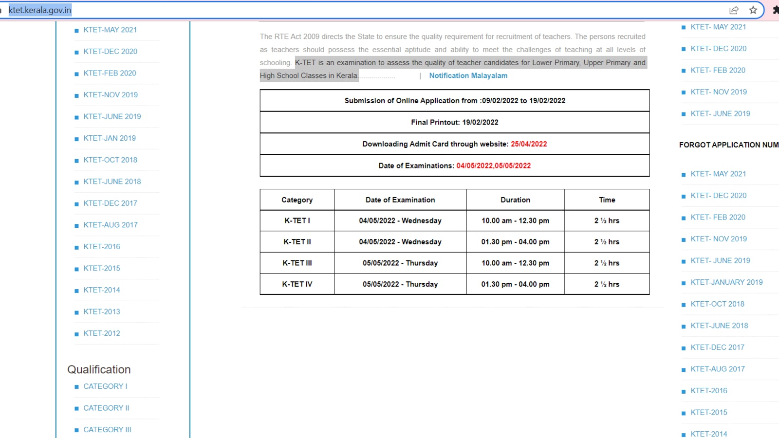 Kerala KTET 2022 dates released at ktet.kerala.gov.in, check details here