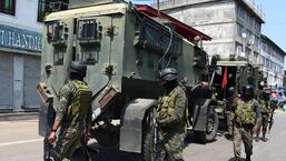 Security forces near the site of the encounter in Bishamber Nagar area of Srinagar on Sunday.Two Pakistani LeT terrorists linked to CRPF jawan’s killing were shot dead in the encounter. (Waseem Andrabi/HT)