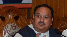 BJP national president JP Nadda addressing a press conference in Shimla on Sunday. He said the upcoming elections in Himachal will be fought under the leadership of chief minister Jai Ram Thakur. (Deepak Sansta / HT)