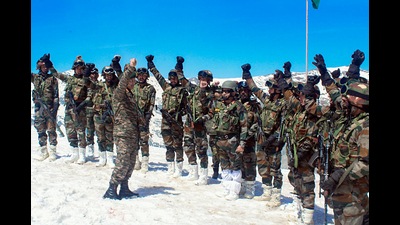The Northern Command chief, Lt Gen Upendra Dwivedi meets with Army personnel during his visit to the Kashmir valley to review the security situation along the Line of Control (LoC) on Monday. (ANI)