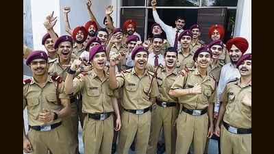 Students trained at Maharaja Ranjit Singh Armed Forces Preparatory Institute who have been selected for the National Defence Academy (NDA). Twelve of them are from Shemrock School, Sector 69, Mohali. (Keshav Singh/HT)