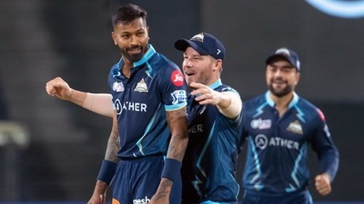 Gujarat Titans' Hardik Pandya celebrates a wicket (IPL Twitter) Gujarat Titans' Hardik Pandya celebrates a wicket (IPL Twitter)