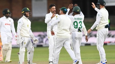 Maharaj took 7-40 and Harmer 3-34 against Bangladesh (Twitter/ICC) Maharaj took 7-40 and Harmer 3-34 against Bangladesh (Twitter/ICC)