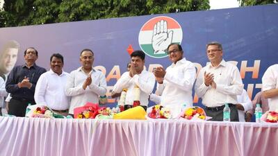 Amit Patkar was formally handed charge as Goa state Congress president in the presence of party’s senior observer P Chidambaram in Panaji on Monday. (Twitter/Amit Patkar)