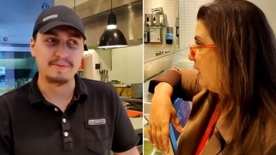 Farah Khan at a food counter in New York. Farah Khan at a food counter in New York. 