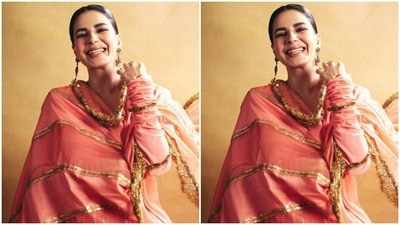 Kirti played muse to fashion designer house Itrh and picked a pastel pink salwar suit from their wardrobe. (Instagram/@iamkirtikulhari)