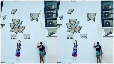 Gul is in the mood to explore. The actor posed against a painted wall. For her day out, she teamed a graphic T-shirt with a pair of denim shorts. (Instagram/@gulpanag)