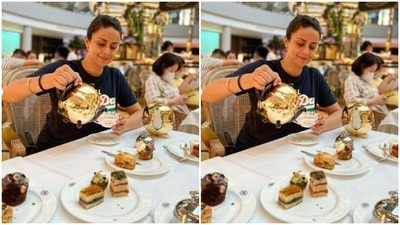 Here’s a picture of happy Gul enjoying her cup of tea in a café in Singapore. (Instagram/@gulpanag)