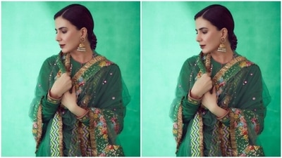 Kirti’s kurta came intricately decorated in multicolour resham threads and silver mirror work. In golden jhumkas, Kirti accessorised her ethnic look to perfection. (Instagram/@iamkirtikulhari)