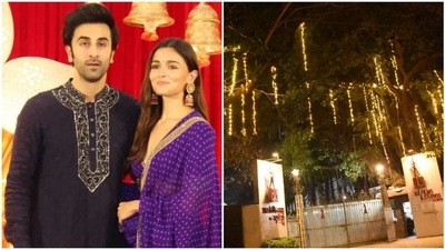 RK Studio lit up ahead of Ranbir Kapoor and Alia Bhatt's reported wedding.