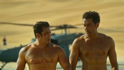 Salman Khan and Bobby Deol in a still from Race 3. Salman Khan and Bobby Deol in a still from Race 3.