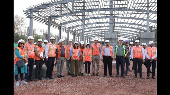 A six-member team from European Investment Bank visiting the Agra Metro Rail Project in Agra on Monday (HT Photo) A six-member team from European Investment Bank visiting the Agra Metro Rail Project in Agra on Monday (HT Photo)
