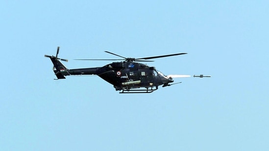 Helina was successfully tested from a helicopter at high altitude ranges, in Pokhran. (A. Bharat Bhushan Babu Twitter)