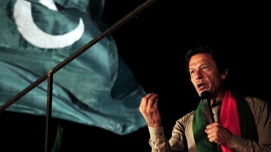 File photo of Imran Khan addressing supporters during a protest in Islamabad.&nbsp;(AFP)