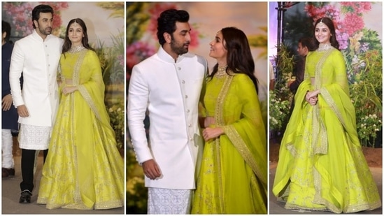Alia Bhatt and Ranbir Kapoor at Sonam Kapoor's wedding reception.&nbsp;