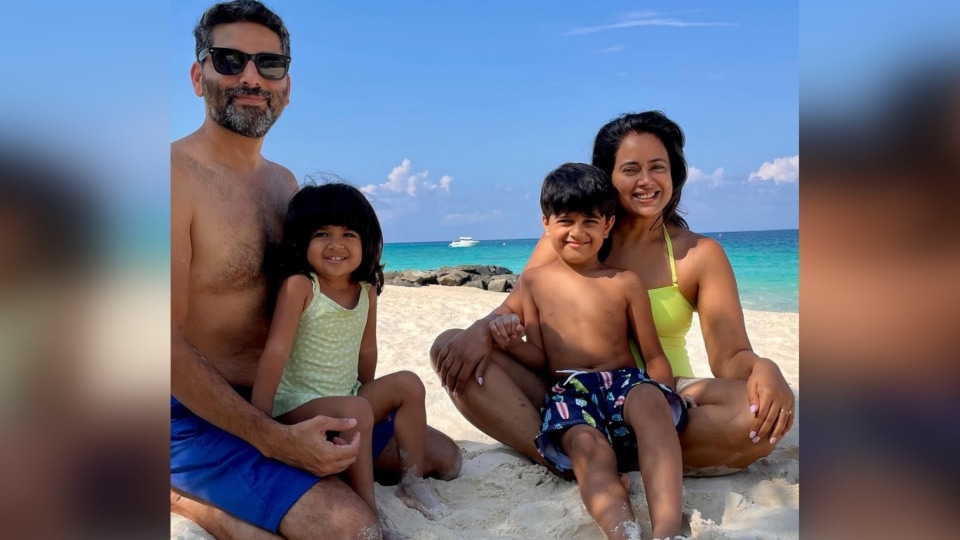 Sameera Reddy, in a swimsuit, chills with her family in the Maldives. Sameera Reddy, in a swimsuit, chills with her family in the Maldives. 